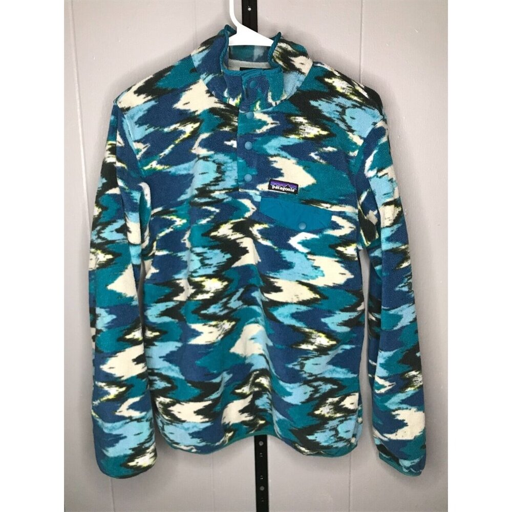 Patagonia Teal Blue White Patterned Pullover Fleece